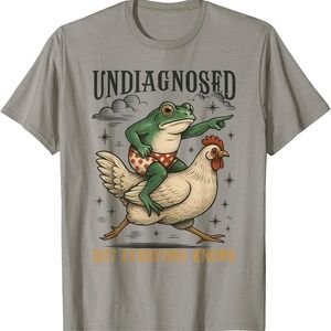 Gray Short Sleeve Tee with Frog Designs
